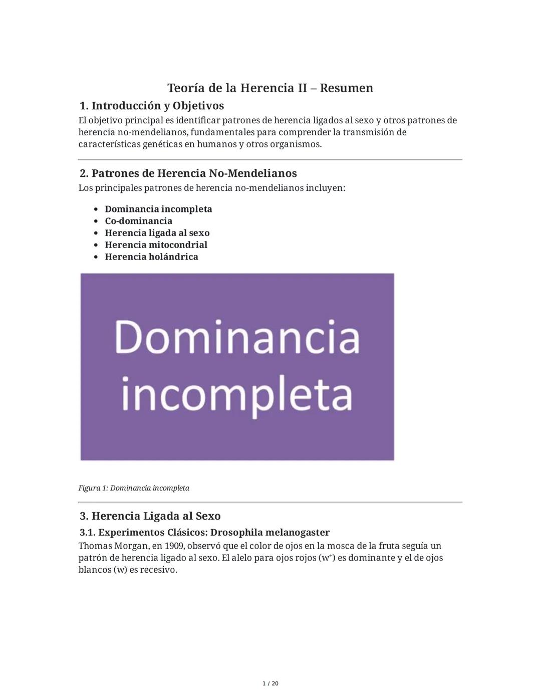 Teoría de la Herencia II - Resumen
1. Introducción y Objetivos
El objetivo principal es identificar patrones de herencia ligados al sexo y o