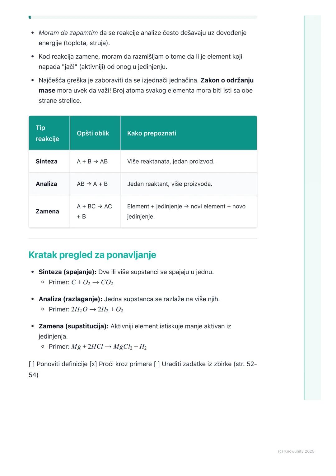 # Vrste hemijskih reakcija

Uvod u vrste hemijskih reakcija

Hemijske reakcije se dešavaju svuda oko nas - kad dišemo, kad gori drvo, kad
rđ