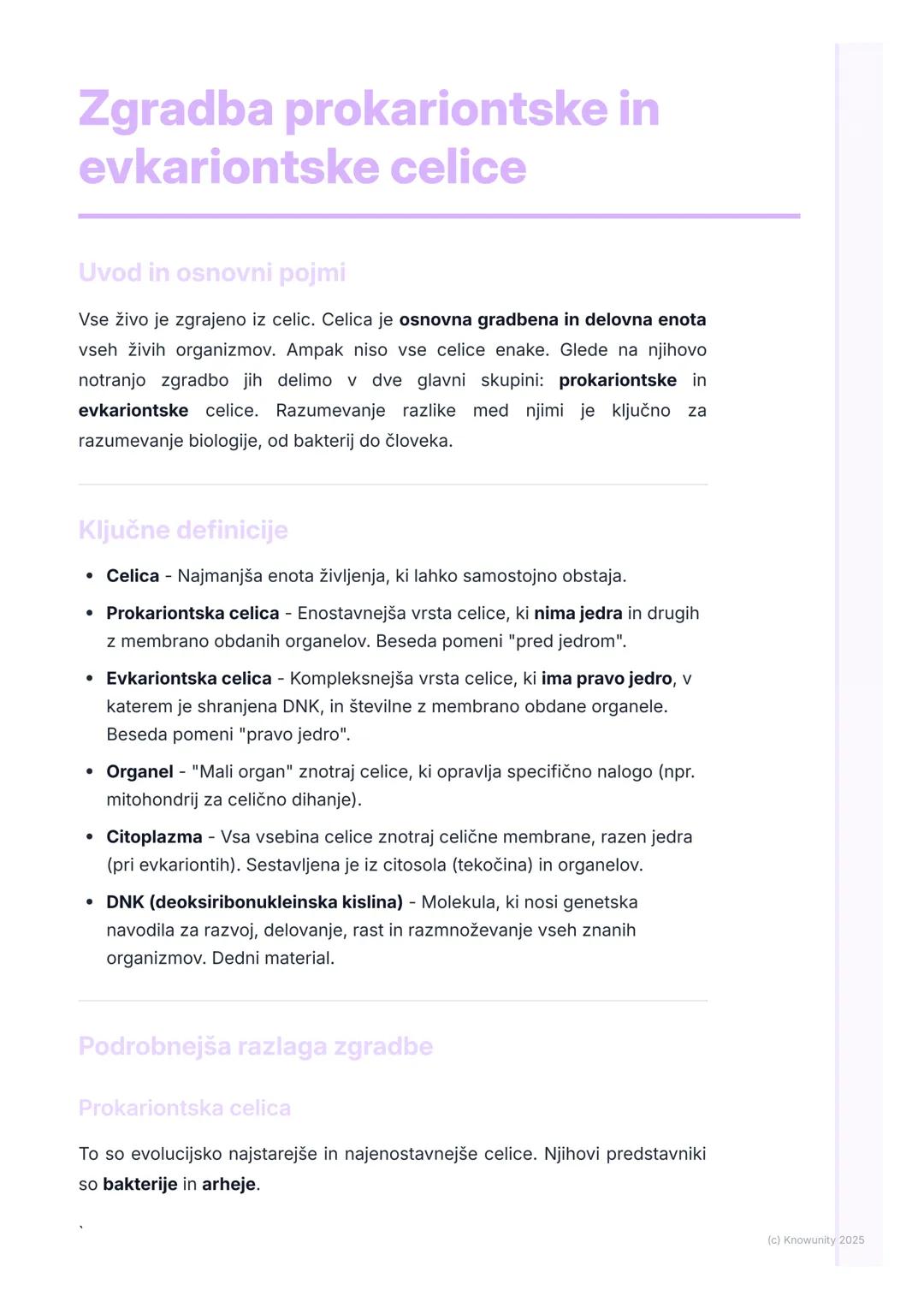 # Zgradba prokariontske in
evkariontske celice

Uvod in osnovni pojmi

Vse živo je zgrajeno iz celic. Celica je osnovna gradbena in delovna 