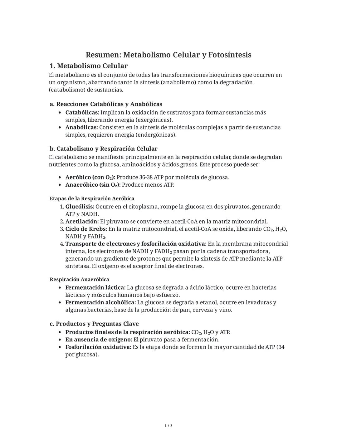 Procesos del Metabolismo Celular y la Fotosíntesis