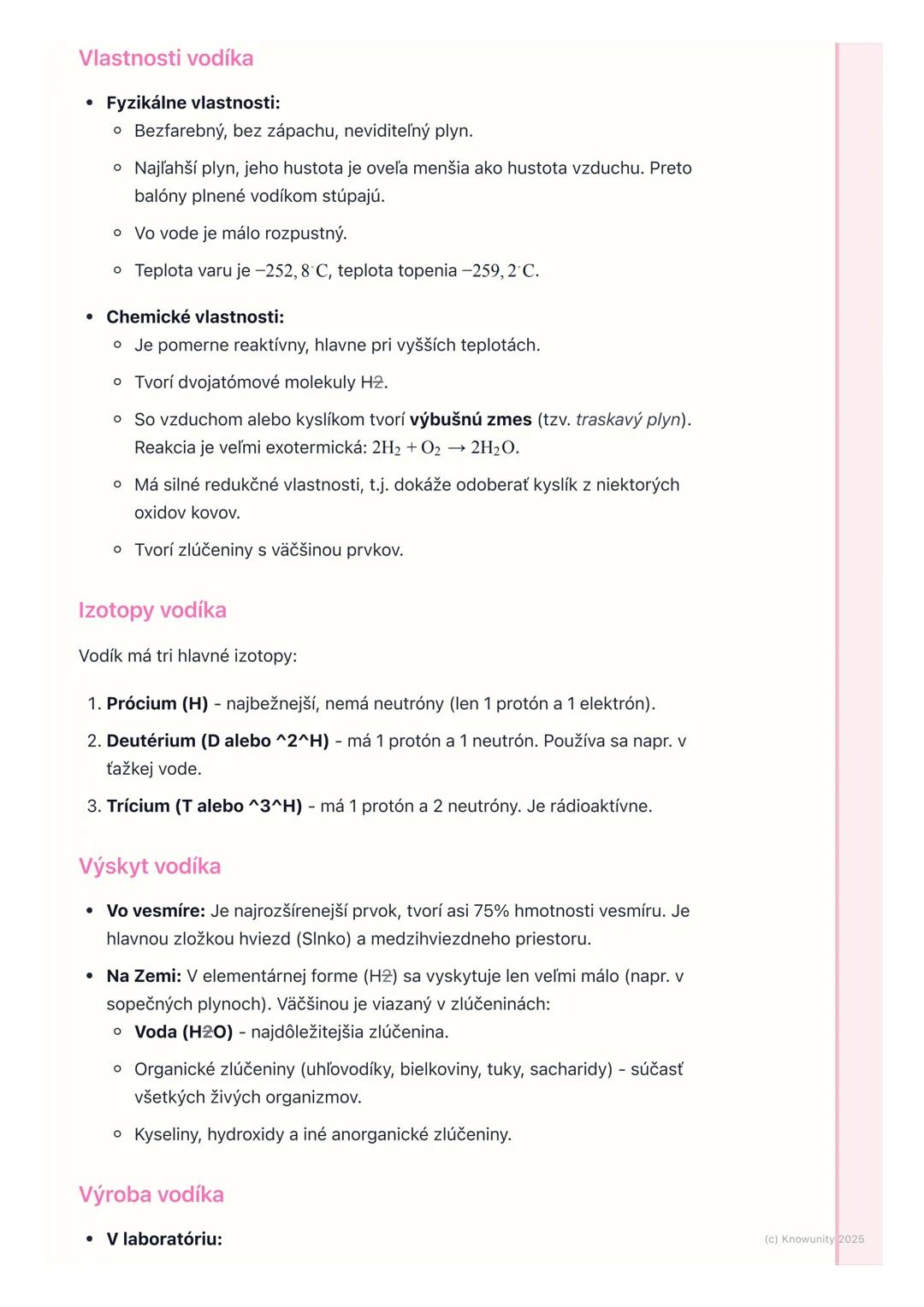 # Vodík a kyslík

## 1. Prehľad a úvod

Dnes si zopakujeme vodík a kyslík, dva z najdôležitejších a najrozšírenejších
prvkov vo vesmíre aj n