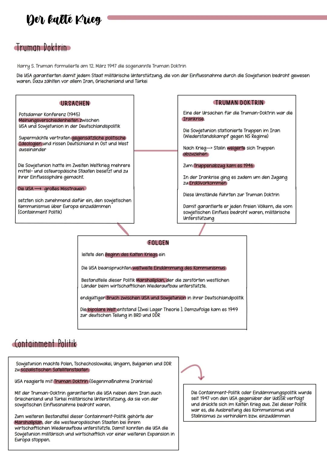 # Der kalte Krieg

## Truman Doktrin

Harry S. Truman formulierte am 12. März 1947 die sogenannte Truman Doktrin

Die USA garantierten damit