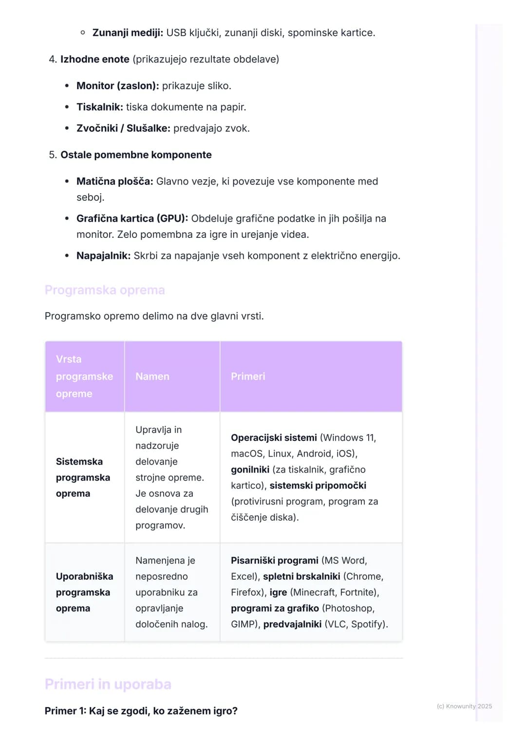 # Računalniška strojna in
programska oprema

Uvod v strojno in programsko opremo

Računalnik je sestavljen iz dveh glavnih delov: strojne op