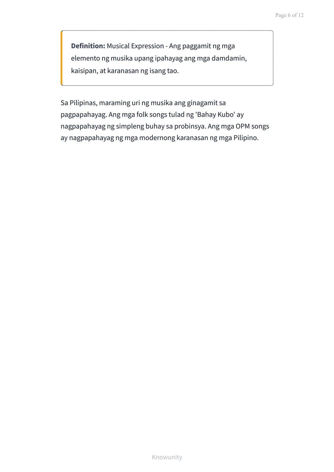Pagpapahayag ng Sarili sa Pamamagitan ng Musika, Sining, at
Sayaw
Pag-aaral ng pagpapahalaga at pagpapahayag ng
sarili sa sining
Mga Layunin