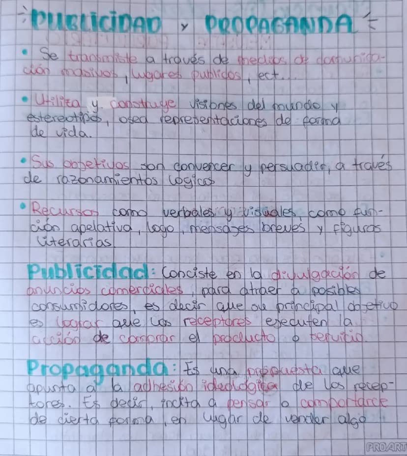 PUBLICIDAD
PROPAGANDA
× =
• Se transmiste a través de medios de comunica-
ción masivos, whares publicos.
+
ect.
• Utiliza y construye vision
