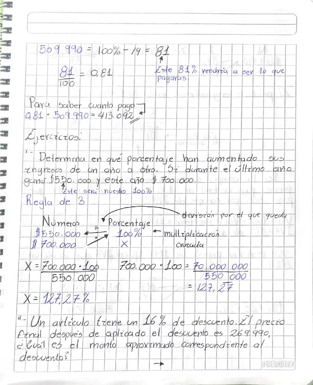 Porcentajes
¿Cómo escriber porcentaje en fracción?
X% = \frac{X}{100}
¿Cómo calcular el porcentaje de un número?
X% de A = \frac{X \cdot A}{