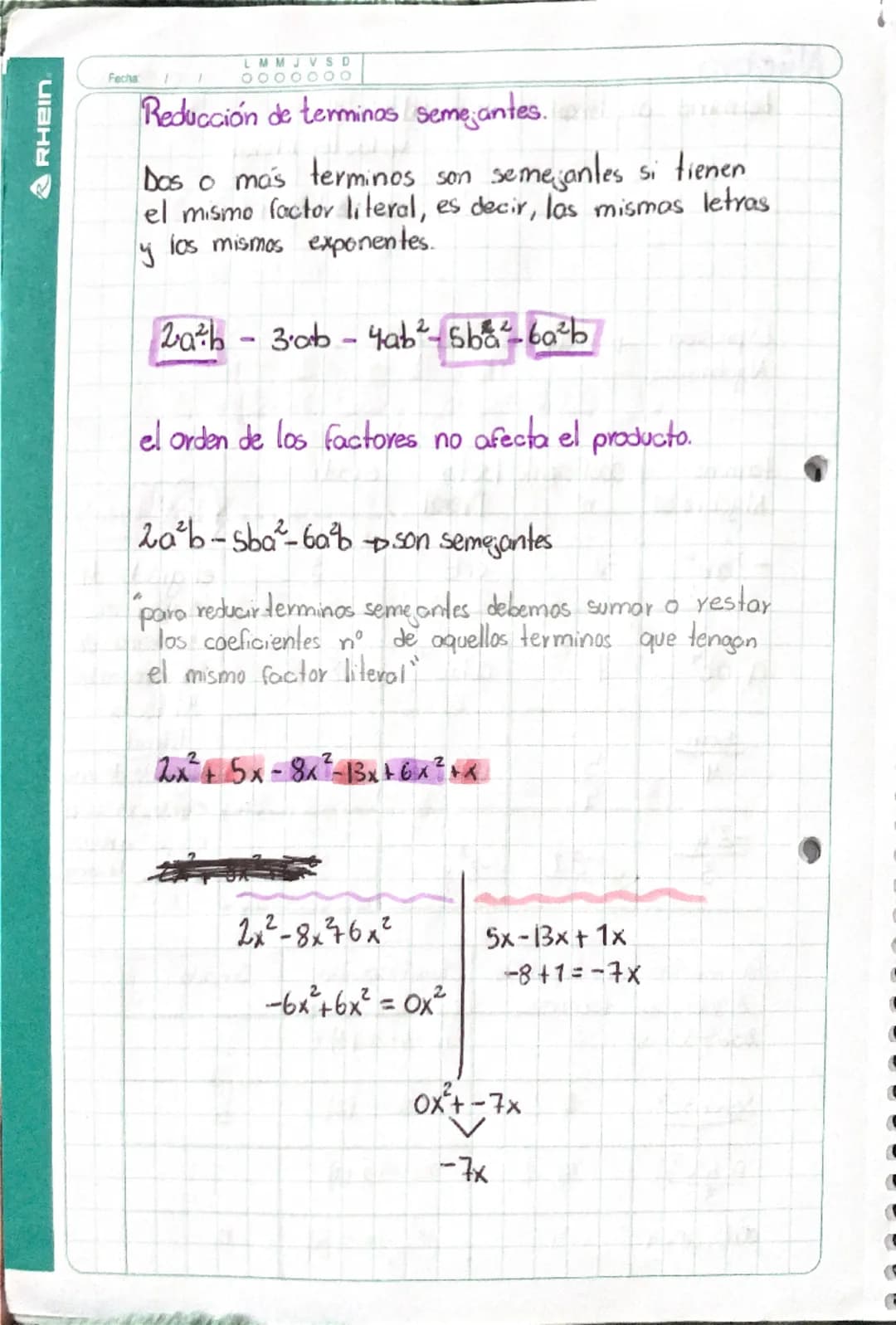 AlGebra
LMMJVSD
0000000
Face 01/04/25
término algebraico
2ab
factor literal
Coeficiente numérico
Expresión 2ab + 3ac -5
Algebraica
termino
A