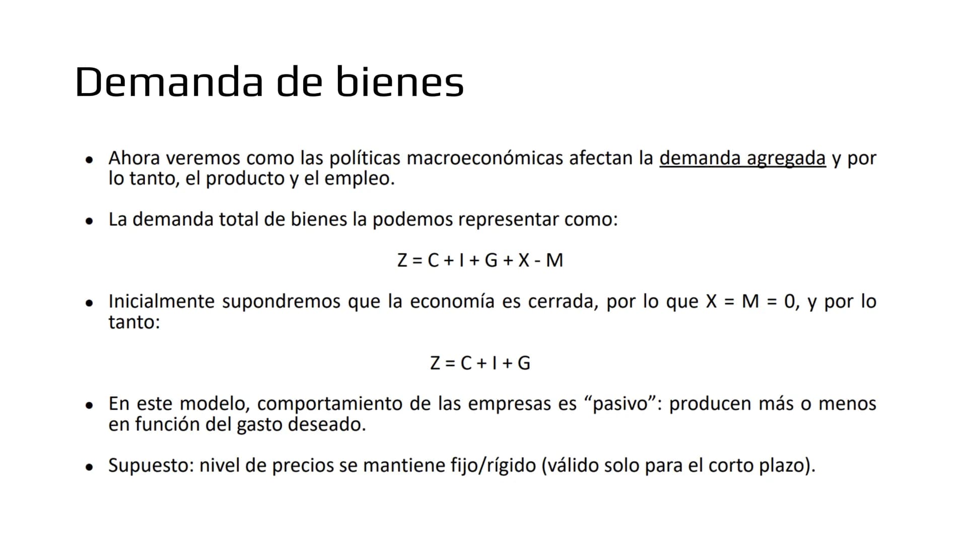 ## Modelo IS-LM # Demanda de bienes

- Ahora veremos como las políticas macroeconómicas afectan la demanda agregada y por
lo tanto, el produ