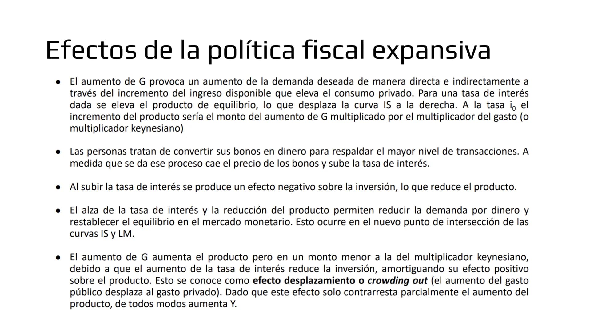 ## Modelo IS-LM # Demanda de bienes

- Ahora veremos como las políticas macroeconómicas afectan la demanda agregada y por
lo tanto, el produ
