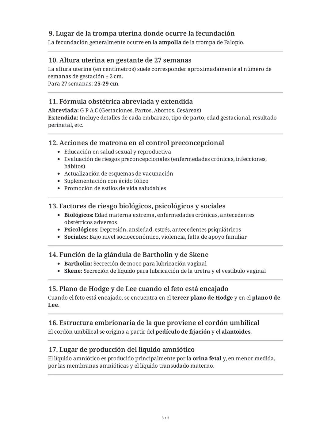 CUESTIONARIO DE REPASO DE PRIMERA CÁTEDRA
OBSTETRICIA FISIOLÓGICA
A continuación se presenta un resumen detallado y explicativo de cada una 