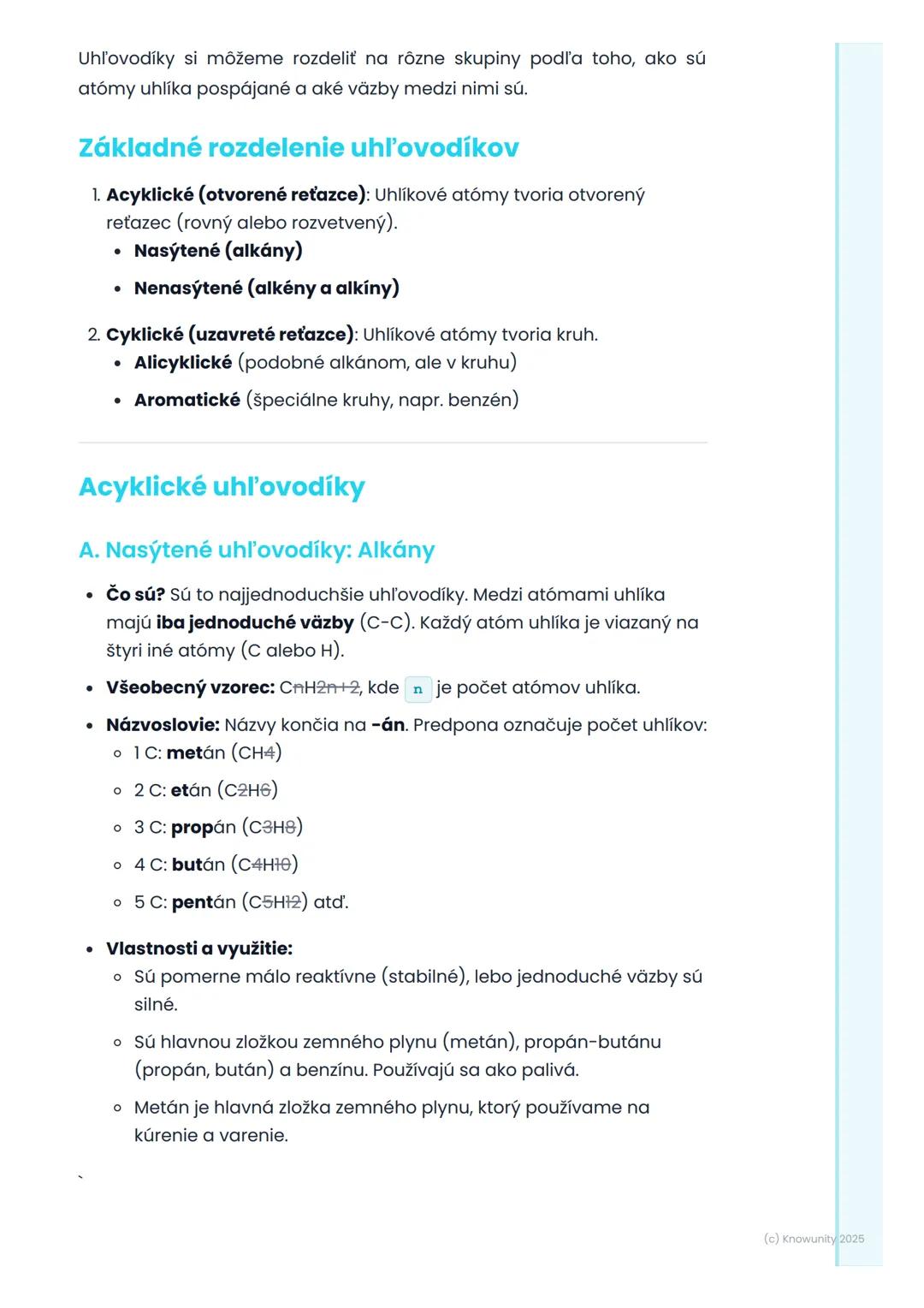 # Uhlovodíky

1. Prehl'ad uhlovodíkov

Uhlovodíky sú úplne základné organické zlúčeniny. Sú to zlúčeniny, ktoré
obsahujú iba atómy uhlíka (C