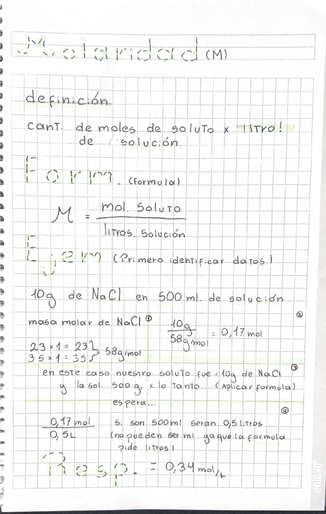 --- OCR Start ---
Molalidad (m)
def.
Cant. cle mol de soluto por KG de solvente
Form
1--
m=
mol. SolutO
KG. Solvente
jenn (Primero identific