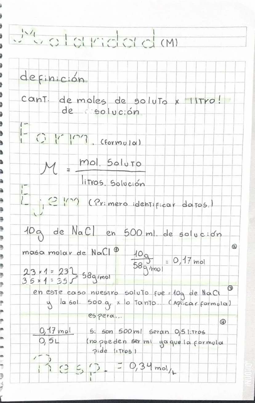 --- OCR Start ---
Molalidad (m)
def.
Cant. cle mol de soluto por KG de solvente
Form
1--
m=
mol. SolutO
KG. Solvente
jenn (Primero identific