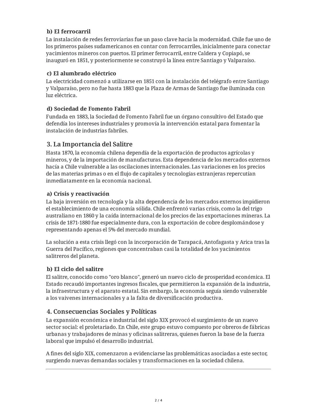 La Industria y el Salitre en Chile
1. Introducción: Industrialización en Chile
El proceso de industrialización en Chile se inserta en un con