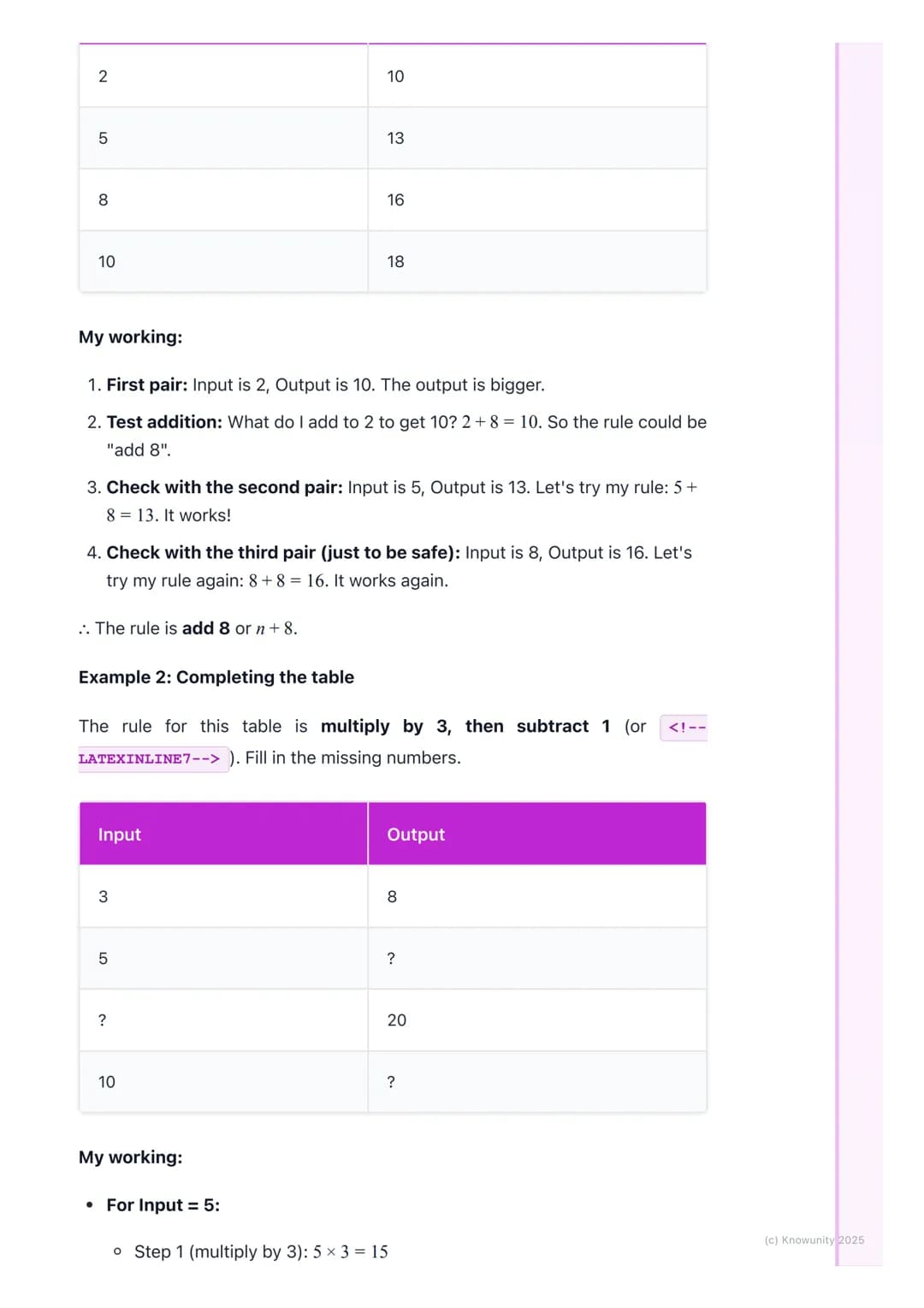 # Input and Output Tables

What are input and output tables?

Input and output tables are a way to show a pattern. It's like a machine that
