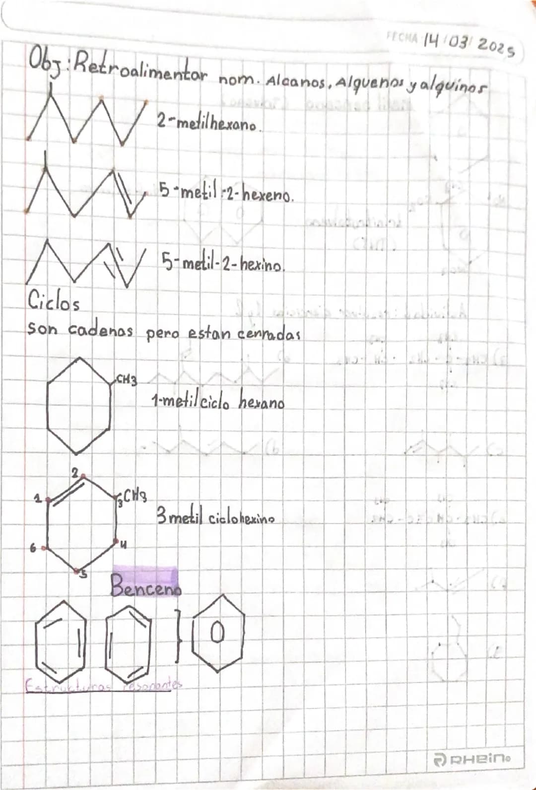 # Obj:Retroalimentar nom. Alcanos, Alquenos y alquinos

2-metilhexano.

5-metil-2-hexeno.

5-metil-2-hexino.

Ciclos
son cadenas pero estan 