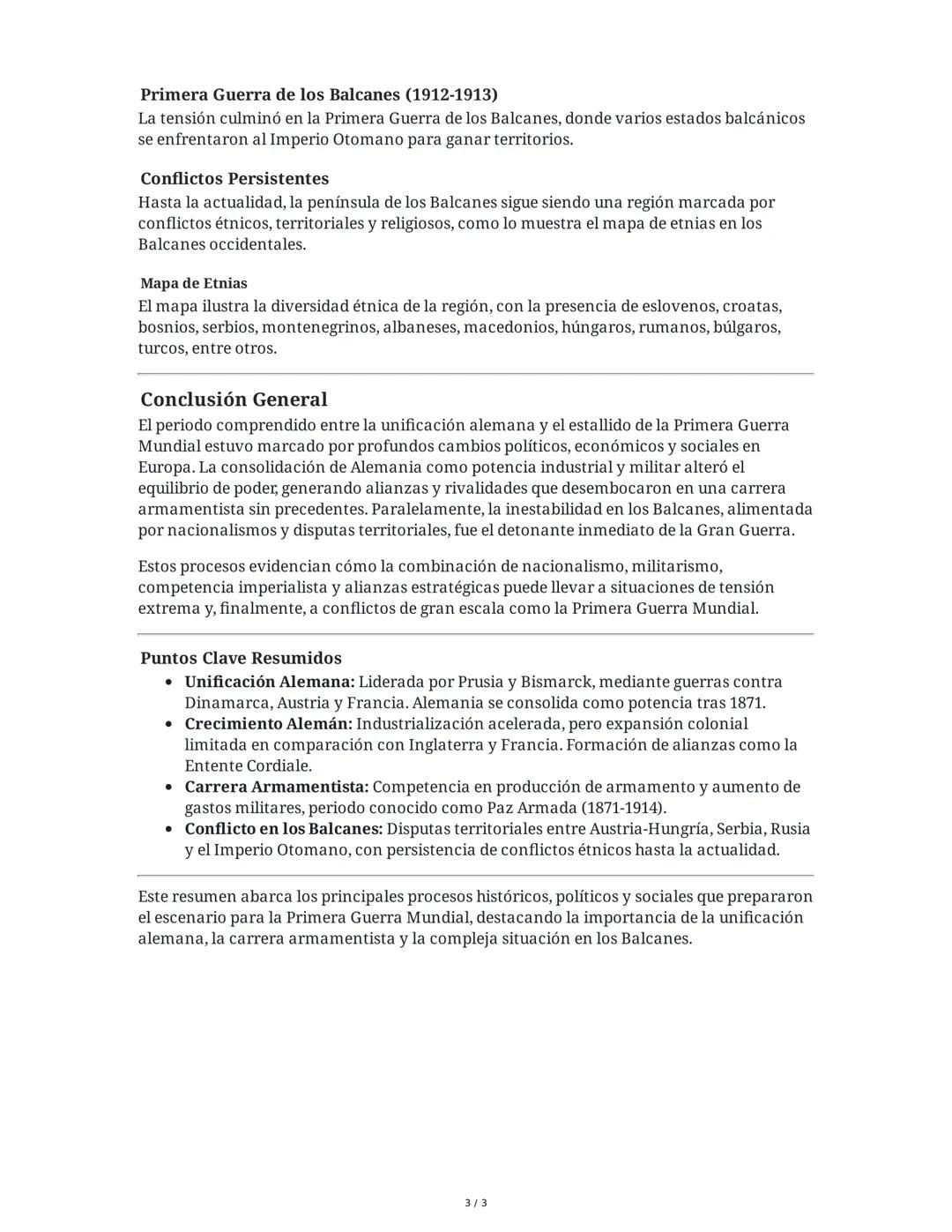 Resumen Extendido: Unificación Alemana, Carrera
Armamentista y Conflicto en los Balcanes
1. Unificación Alemana (1871)
Contexto y Proceso de