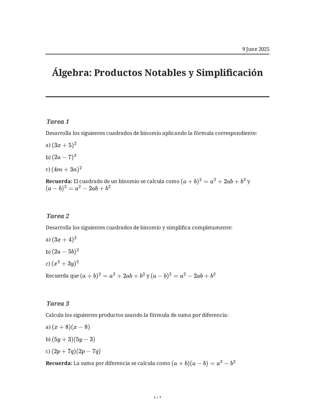 Álgebra: Productos Notables y Simplificación
