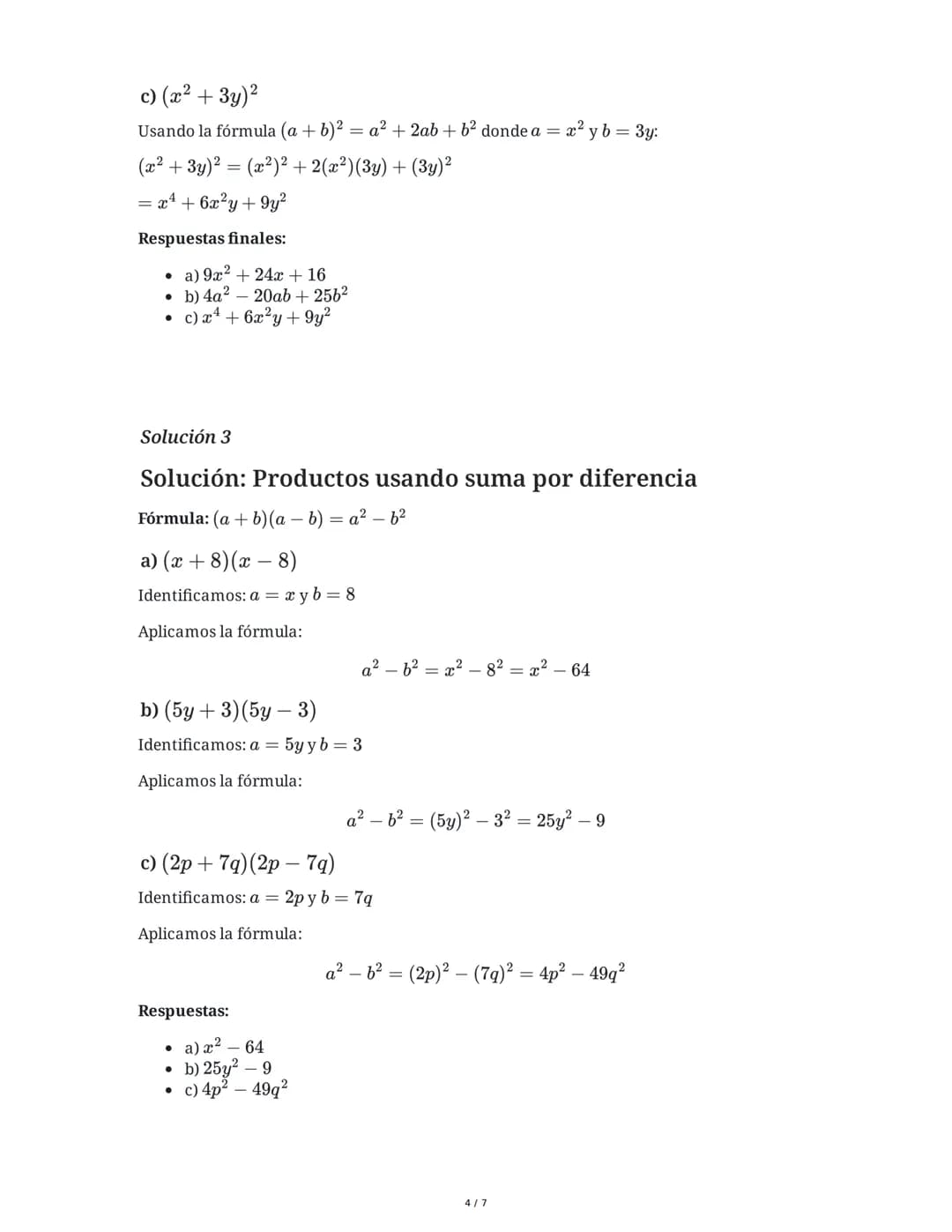 9 June 2025
Álgebra: Productos Notables y Simplificación
Tarea 1
Desarrolla los siguientes cuadrados de binomio aplicando la fórmula corresp