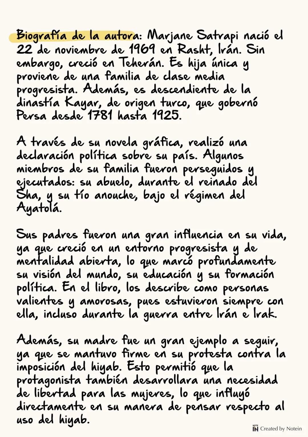 # PERSÉPOLIS Uno
IN Created by Notein # Caracterización de la protagonista
La protagonista era una niña valiente y curiosa,
aunque se dej