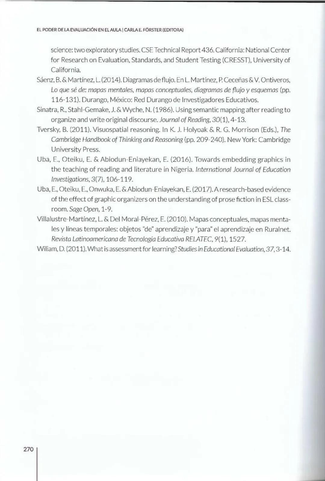 # CAPÍTULO 8
La evaluación con
organizadores
gráficos: cómo y
cuándo utilizarlos
Paola Marchant-Araya
8 # CAPÍTULO 8 | LA EVALUACIÓN CON OR