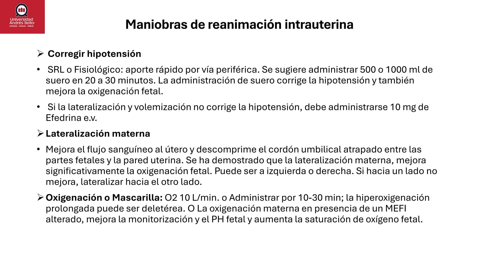 --- OCR Start ---
Universidad
Andrés Bello
Conectar-Innovar-Liderar
CLASE 12
Monitorización Electrónica Fetal
Vigilancia intraparto II: MEFI