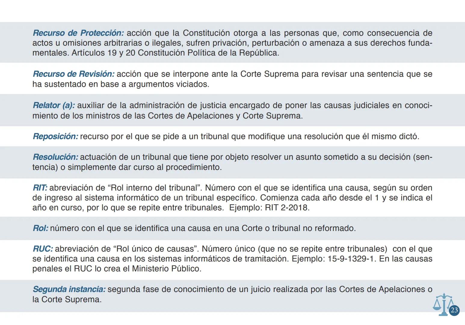# GLOSARIO DE TÉRMINOS
## JURÍDICOS
COMISIÓN
LENGUAJE
CLARO
PODER JUDICIAL
REPUBLICA DE CHILE PODER JUDICIAL
REPUBLICA DE CHILE | COMISIÓ