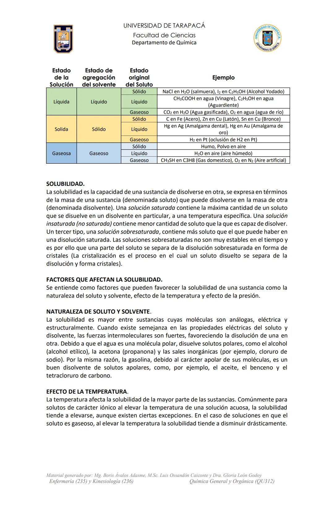 # UNIVERSIDAD DE TARAPACÁ
Facultad de Ciencias
Departamento de Química
Actividad de Laboratorio
N°2
Preparación y Propiedades de las
Disol