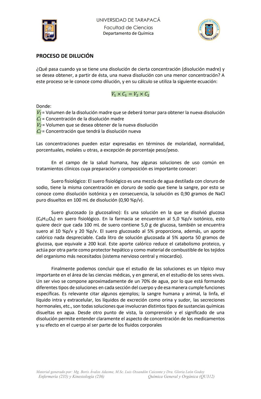 # UNIVERSIDAD DE TARAPACÁ
Facultad de Ciencias
Departamento de Química
Actividad de Laboratorio
N°2
Preparación y Propiedades de las
Disol