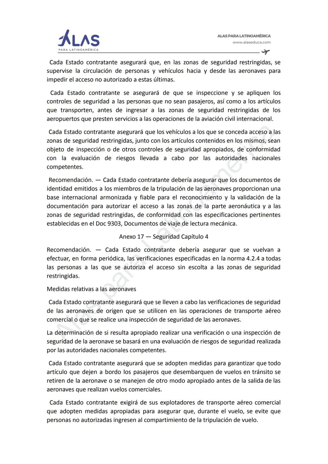 # ALAS
PAR
INOAMÉRICA
ALAS PARA LATINOAMÉRICA
www.alaseduca.com
SEGURIDAD CONTRA LOS ACTOS DE INTERFERENCIA ILÍCITA
AVSEC
La Organizació