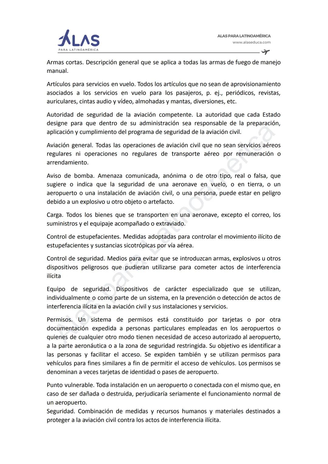 # ALAS
PAR
INOAMÉRICA
ALAS PARA LATINOAMÉRICA
www.alaseduca.com
SEGURIDAD CONTRA LOS ACTOS DE INTERFERENCIA ILÍCITA
AVSEC
La Organizació