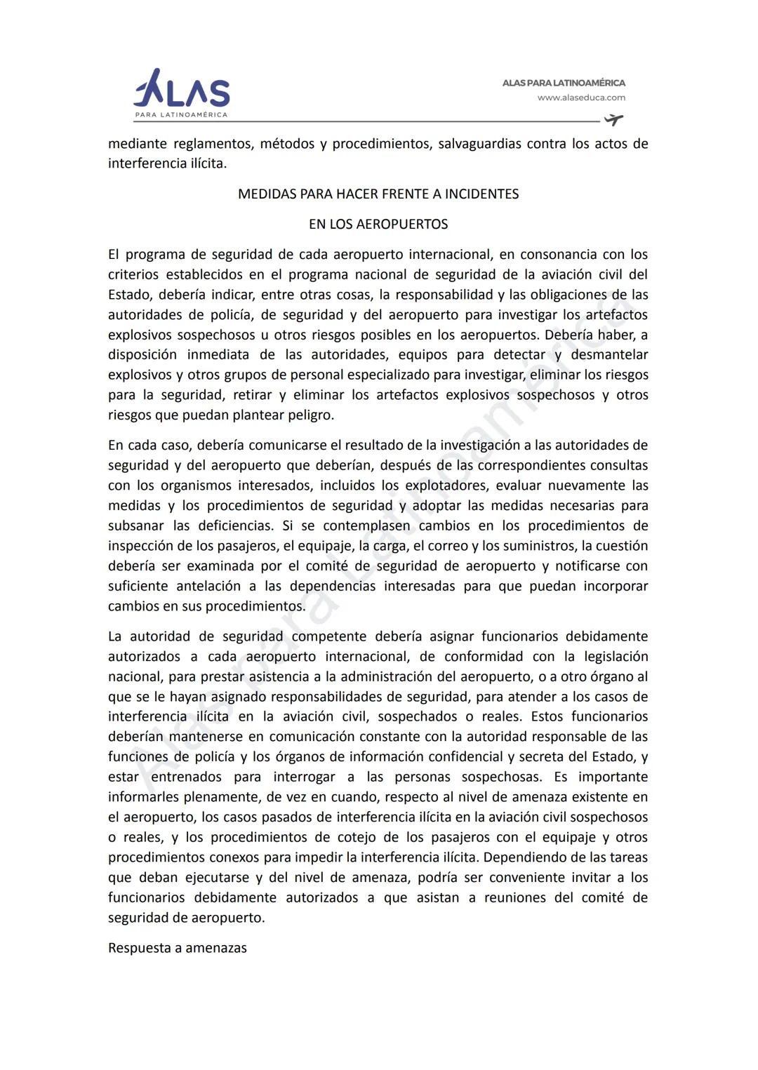 # ALAS
PAR
INOAMÉRICA
ALAS PARA LATINOAMÉRICA
www.alaseduca.com
SEGURIDAD CONTRA LOS ACTOS DE INTERFERENCIA ILÍCITA
AVSEC
La Organizació