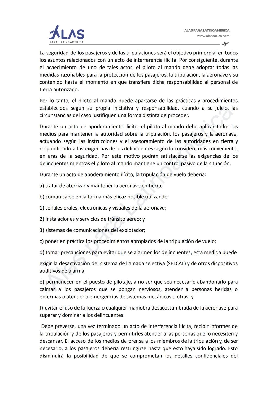 # ALAS
PAR
INOAMÉRICA
ALAS PARA LATINOAMÉRICA
www.alaseduca.com
SEGURIDAD CONTRA LOS ACTOS DE INTERFERENCIA ILÍCITA
AVSEC
La Organizació