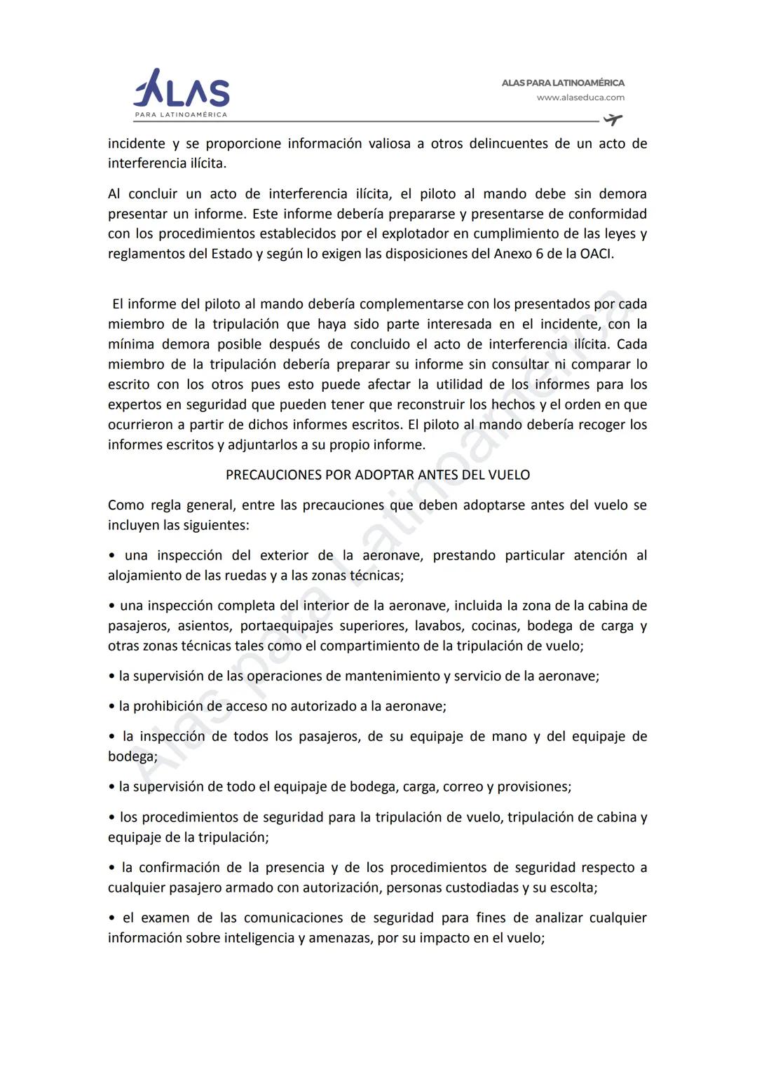 # ALAS
PAR
INOAMÉRICA
ALAS PARA LATINOAMÉRICA
www.alaseduca.com
SEGURIDAD CONTRA LOS ACTOS DE INTERFERENCIA ILÍCITA
AVSEC
La Organizació