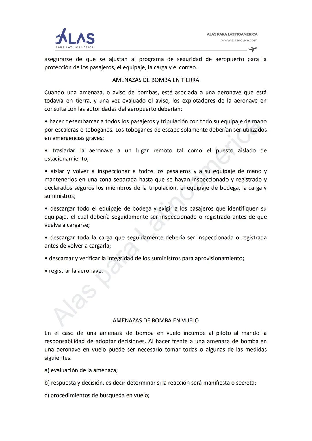 # ALAS
PAR
INOAMÉRICA
ALAS PARA LATINOAMÉRICA
www.alaseduca.com
SEGURIDAD CONTRA LOS ACTOS DE INTERFERENCIA ILÍCITA
AVSEC
La Organizació