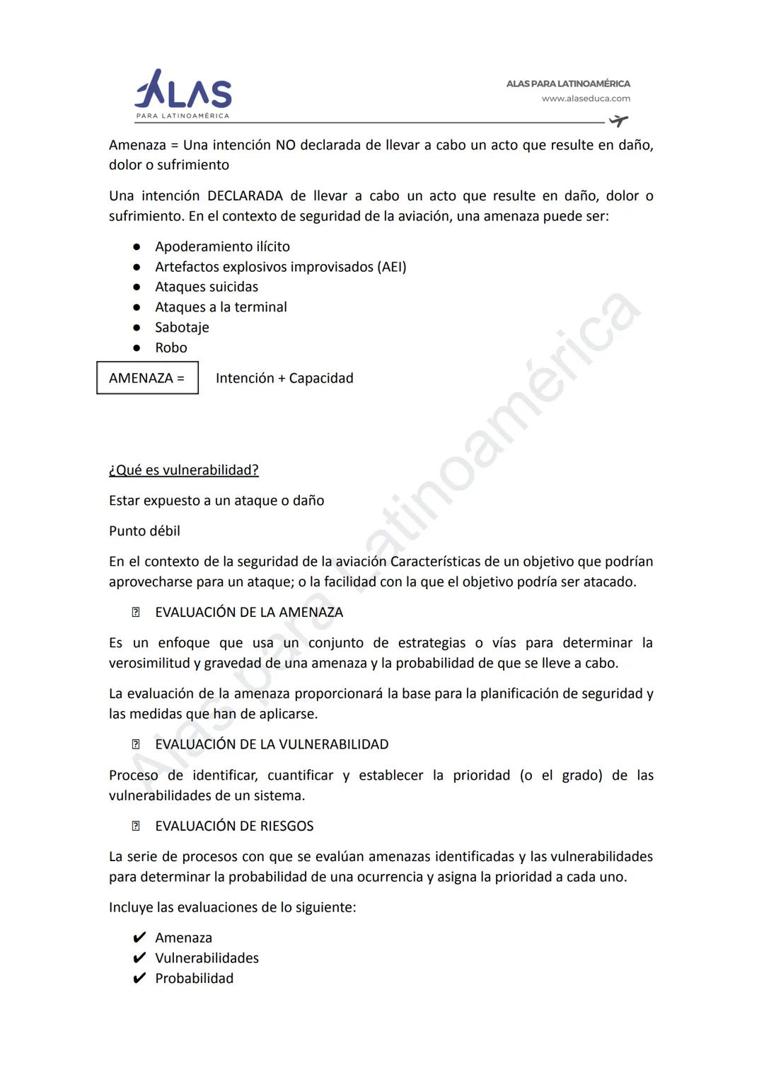# ALAS
PAR
INOAMÉRICA
ALAS PARA LATINOAMÉRICA
www.alaseduca.com
SEGURIDAD CONTRA LOS ACTOS DE INTERFERENCIA ILÍCITA
AVSEC
La Organizació