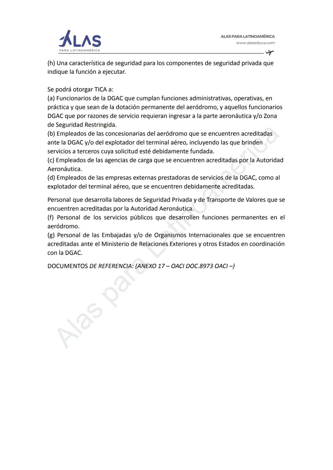 # ALAS
PAR
INOAMÉRICA
ALAS PARA LATINOAMÉRICA
www.alaseduca.com
SEGURIDAD CONTRA LOS ACTOS DE INTERFERENCIA ILÍCITA
AVSEC
La Organizació