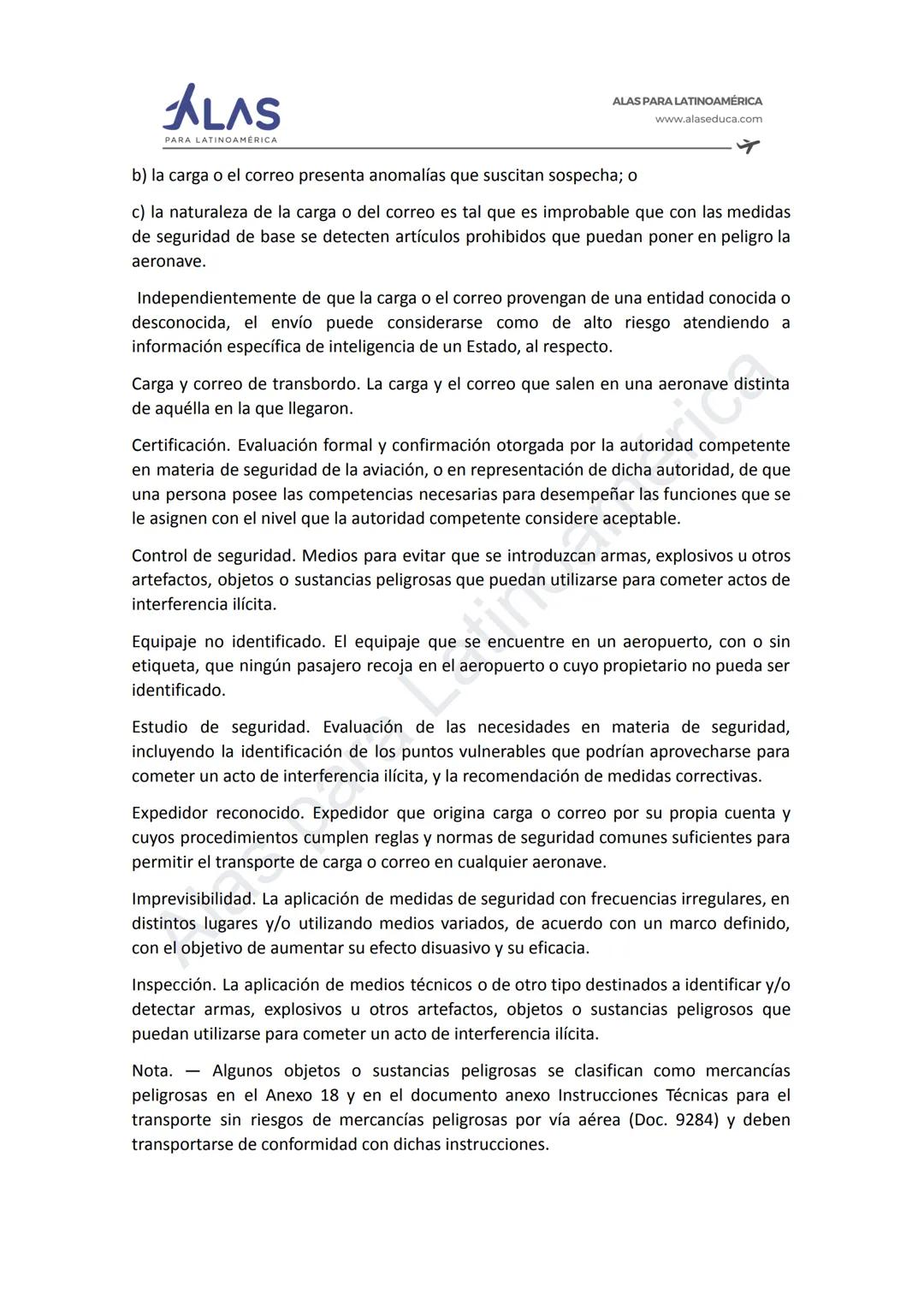 # ALAS
PAR
INOAMÉRICA
ALAS PARA LATINOAMÉRICA
www.alaseduca.com
SEGURIDAD CONTRA LOS ACTOS DE INTERFERENCIA ILÍCITA
AVSEC
La Organizació