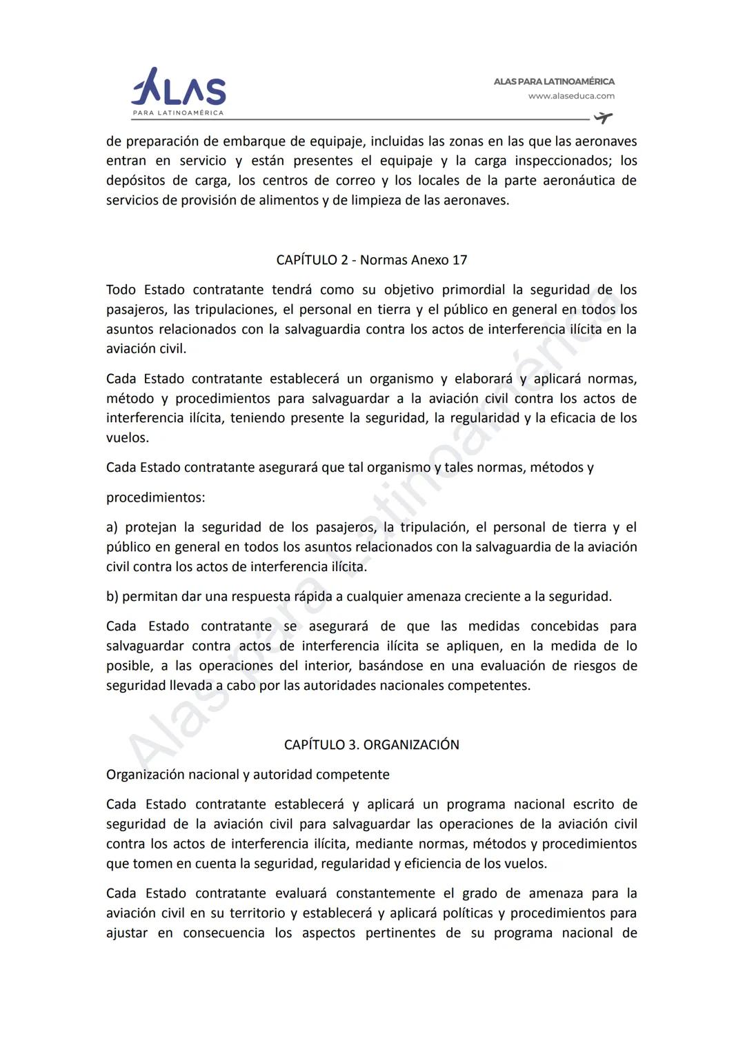 # ALAS
PAR
INOAMÉRICA
ALAS PARA LATINOAMÉRICA
www.alaseduca.com
SEGURIDAD CONTRA LOS ACTOS DE INTERFERENCIA ILÍCITA
AVSEC
La Organizació