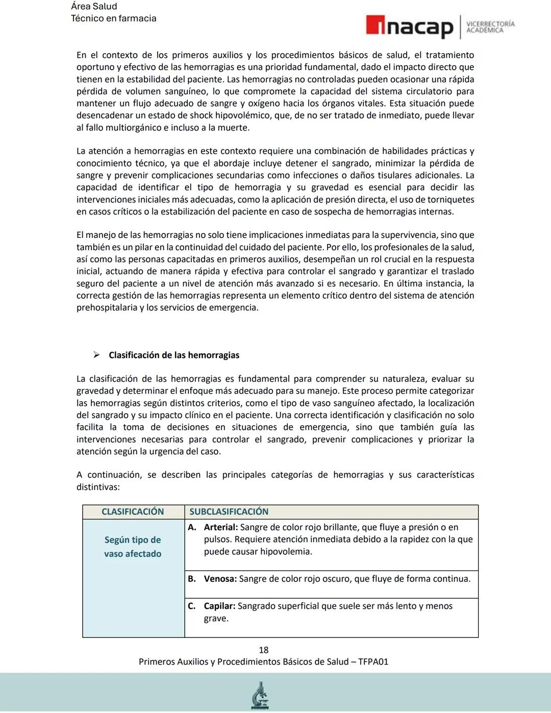 # Área Salud
Carrera Técnico en Farmacia
# Inacap VICERRECTORÍA
ACADEMICA
H
8
# MANUAL ESTUDIANTE
Primeros Auxilios y
Procedimientos Bási