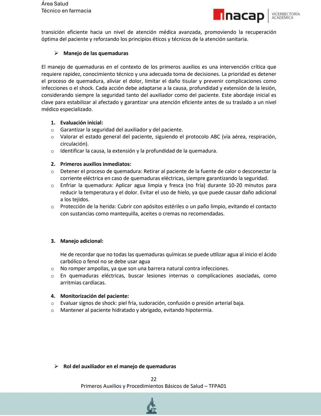 # Área Salud
Carrera Técnico en Farmacia
# Inacap VICERRECTORÍA
ACADEMICA
H
8
# MANUAL ESTUDIANTE
Primeros Auxilios y
Procedimientos Bási