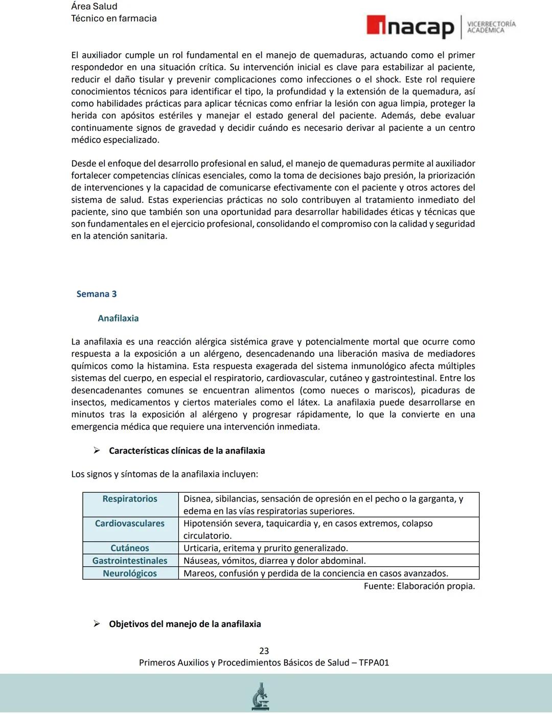 # Área Salud
Carrera Técnico en Farmacia
# Inacap VICERRECTORÍA
ACADEMICA
H
8
# MANUAL ESTUDIANTE
Primeros Auxilios y
Procedimientos Bási