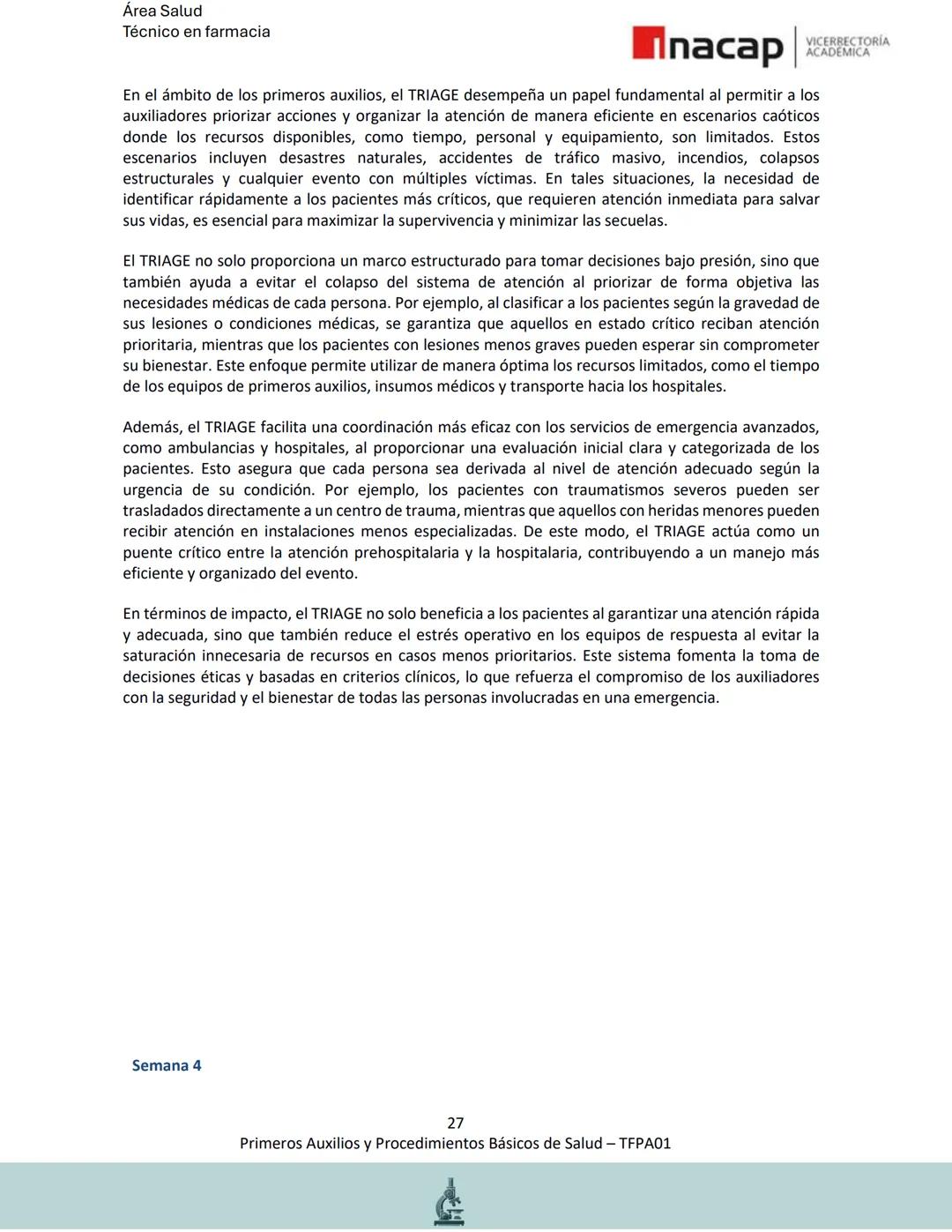 # Área Salud
Carrera Técnico en Farmacia
# Inacap VICERRECTORÍA
ACADEMICA
H
8
# MANUAL ESTUDIANTE
Primeros Auxilios y
Procedimientos Bási