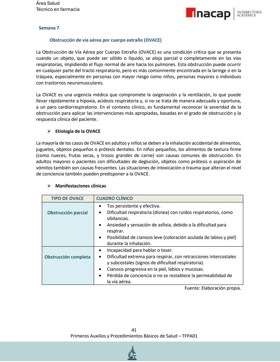 # Área Salud
Carrera Técnico en Farmacia
# Inacap VICERRECTORÍA
ACADEMICA
H
8
# MANUAL ESTUDIANTE
Primeros Auxilios y
Procedimientos Bási