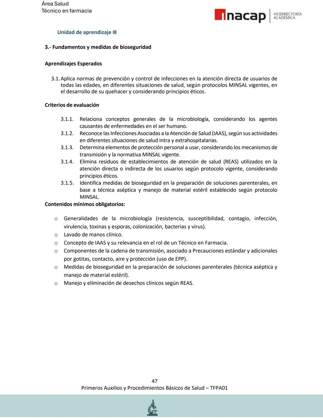 # Área Salud
Carrera Técnico en Farmacia
# Inacap VICERRECTORÍA
ACADEMICA
H
8
# MANUAL ESTUDIANTE
Primeros Auxilios y
Procedimientos Bási