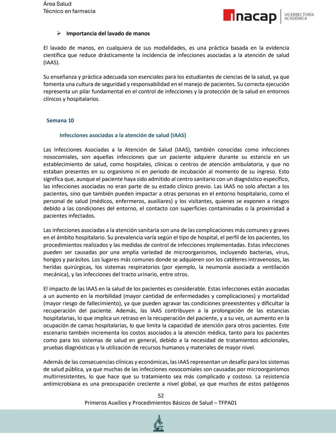 # Área Salud
Carrera Técnico en Farmacia
# Inacap VICERRECTORÍA
ACADEMICA
H
8
# MANUAL ESTUDIANTE
Primeros Auxilios y
Procedimientos Bási