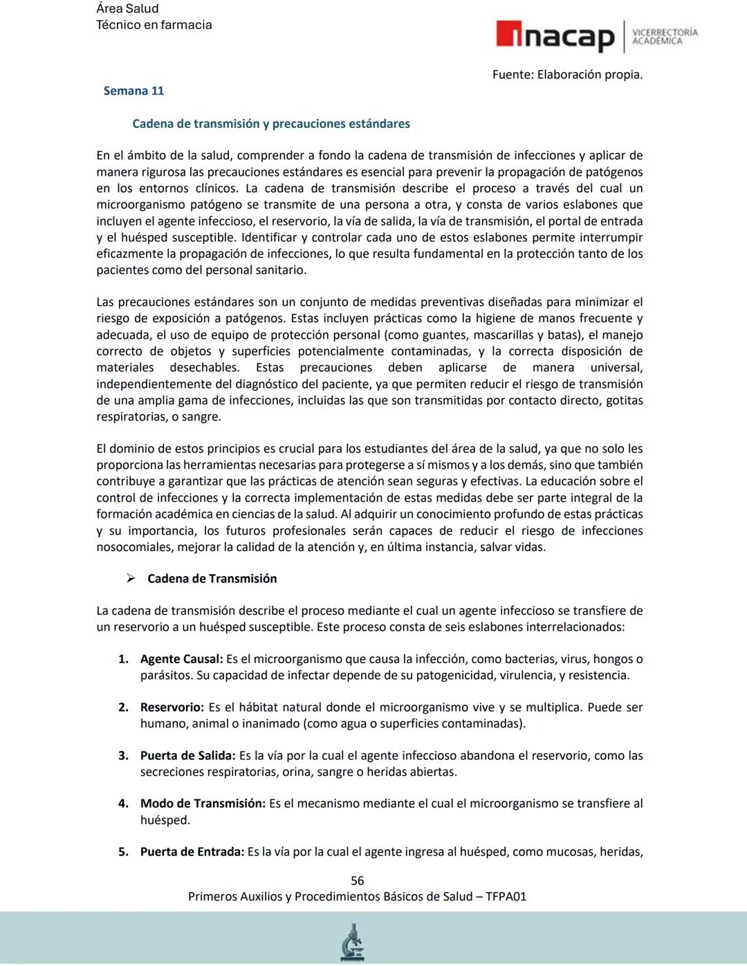 # Área Salud
Carrera Técnico en Farmacia
# Inacap VICERRECTORÍA
ACADEMICA
H
8
# MANUAL ESTUDIANTE
Primeros Auxilios y
Procedimientos Bási