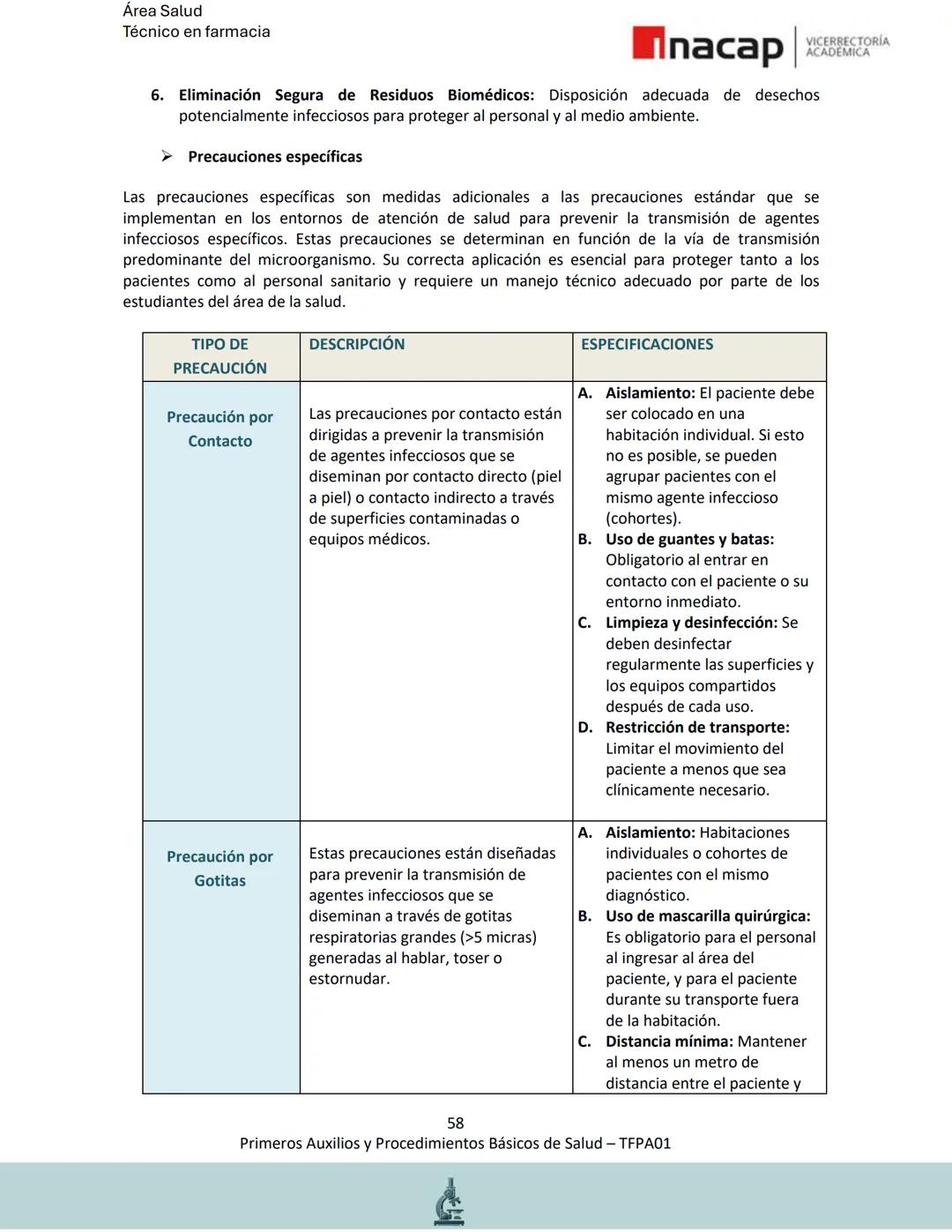 # Área Salud
Carrera Técnico en Farmacia
# Inacap VICERRECTORÍA
ACADEMICA
H
8
# MANUAL ESTUDIANTE
Primeros Auxilios y
Procedimientos Bási