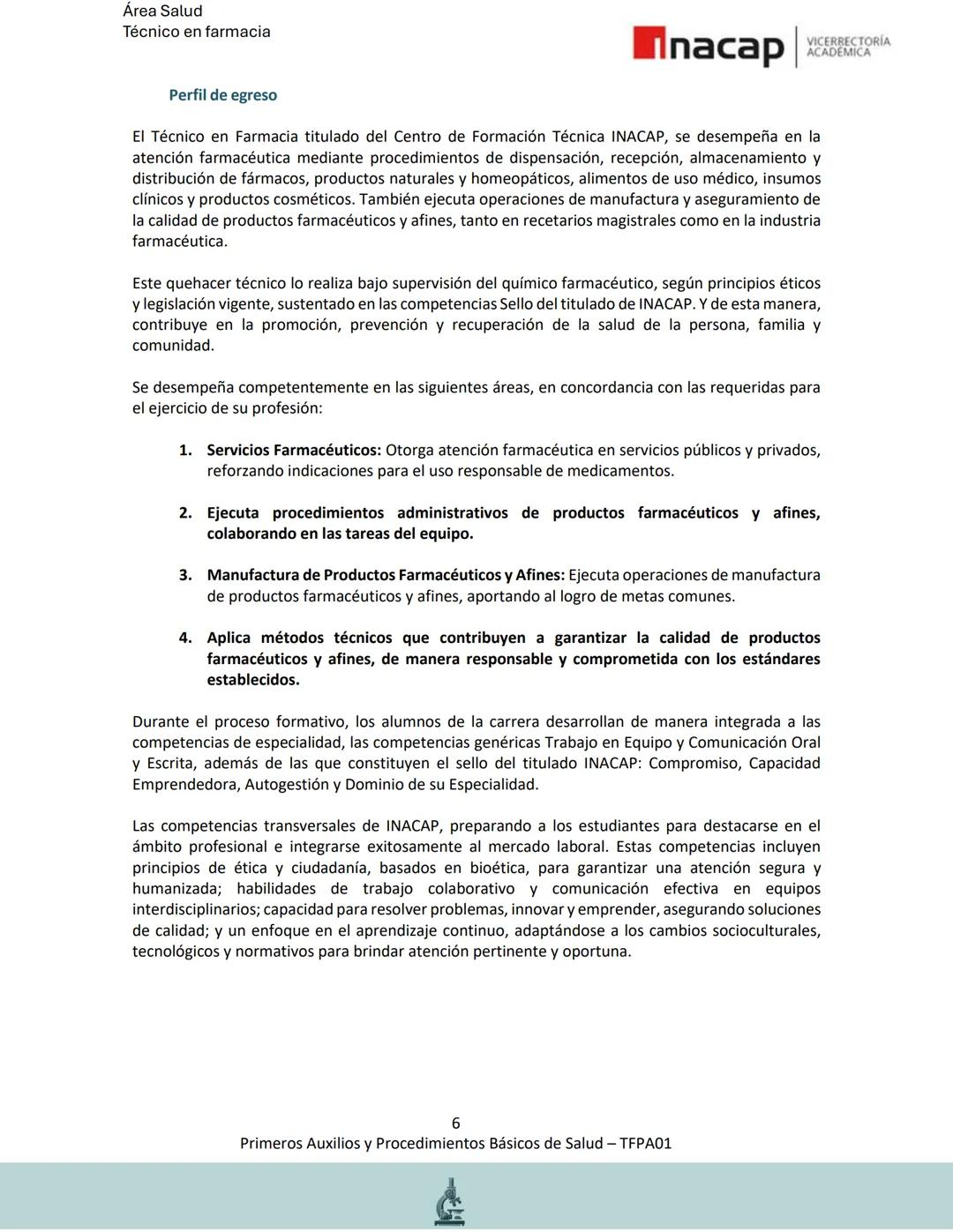 # Área Salud
Carrera Técnico en Farmacia
# Inacap VICERRECTORÍA
ACADEMICA
H
8
# MANUAL ESTUDIANTE
Primeros Auxilios y
Procedimientos Bási
