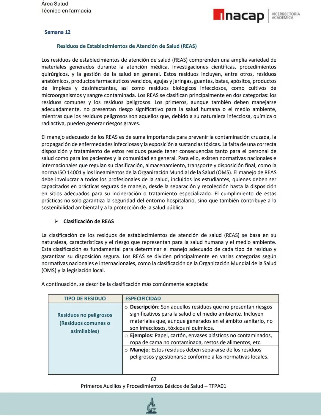 # Área Salud
Carrera Técnico en Farmacia
# Inacap VICERRECTORÍA
ACADEMICA
H
8
# MANUAL ESTUDIANTE
Primeros Auxilios y
Procedimientos Bási